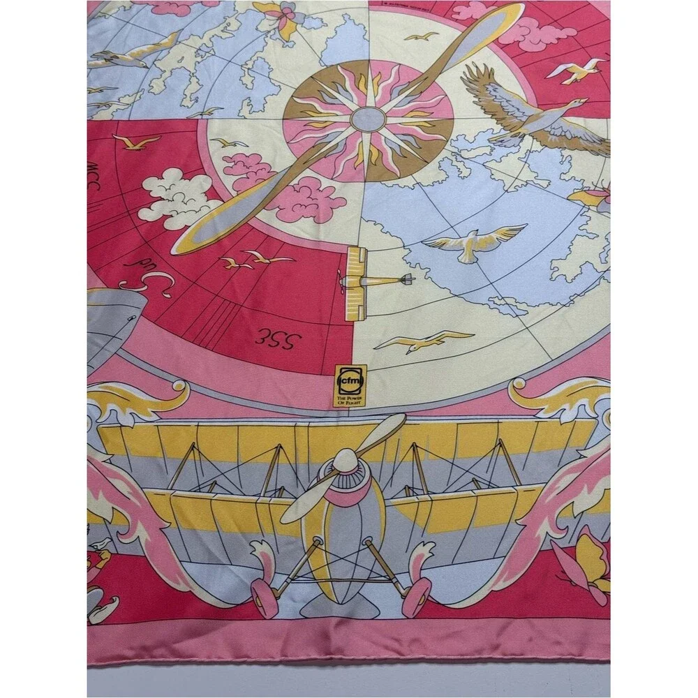 Vintage Projectif Silk Scarf Commemorative CFM Power of Flight Aviation History